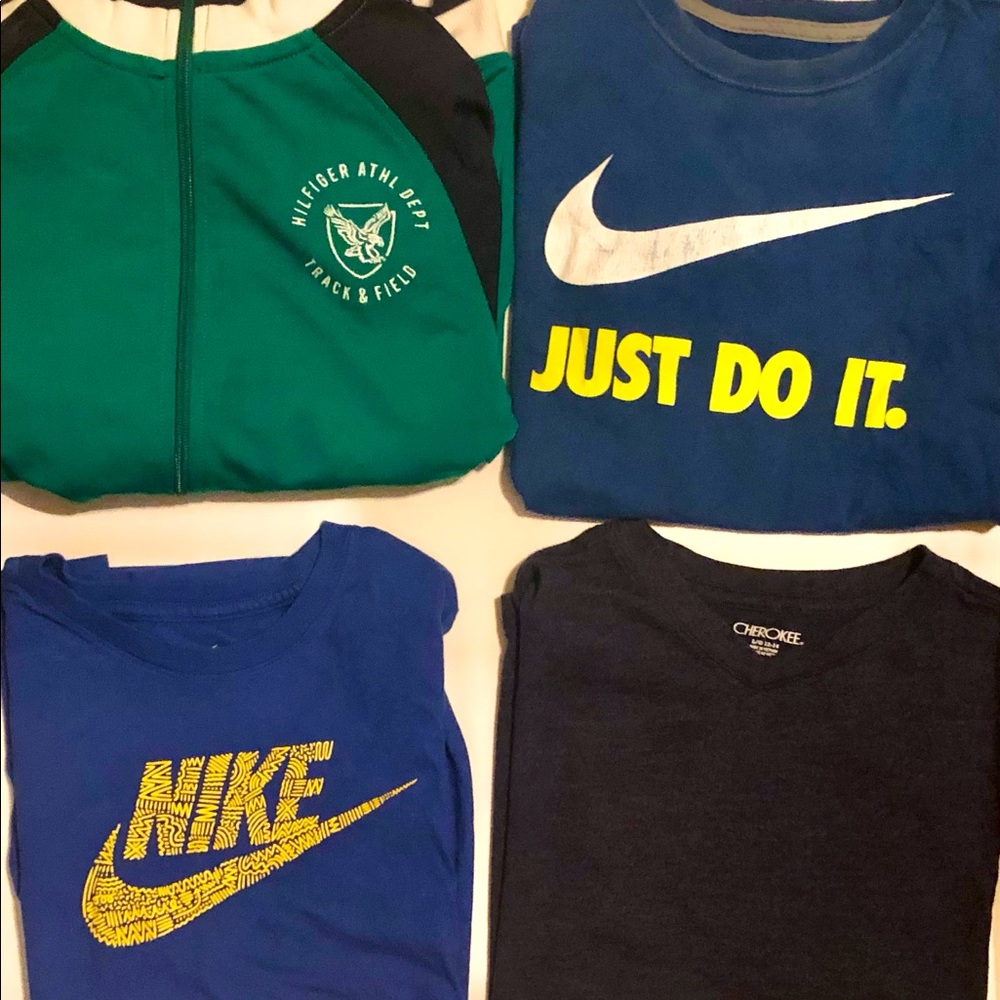 Boys L large bundle tops/shirts/athletic tees/zip up jackets
